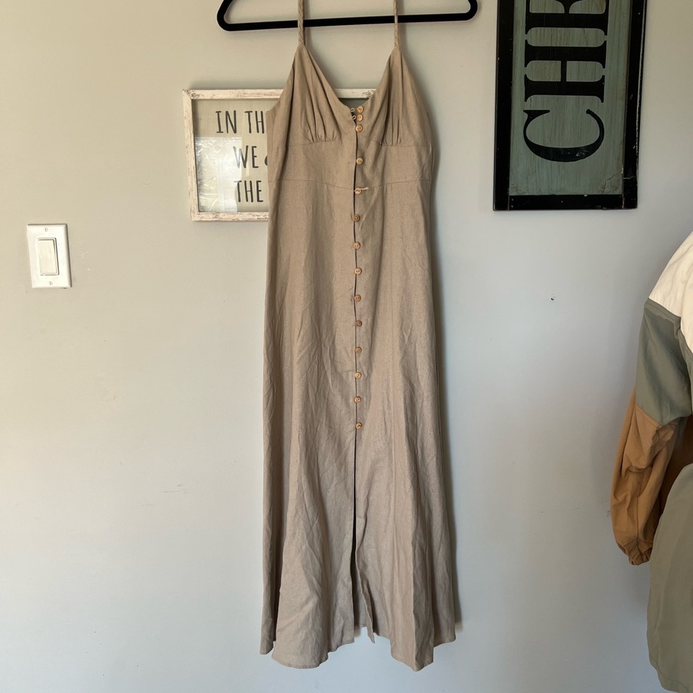 Zara Button Down Linen Maxi Dress